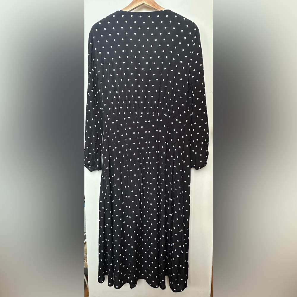 Mango MNG Polka Dot Buttoned Midi Flare Dress Black & White - Picture 8 of 13